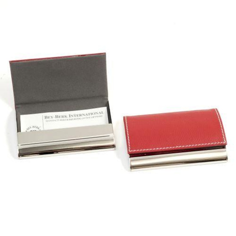 Bey Berk Red Leather Business Card Case With Magnetic Lid