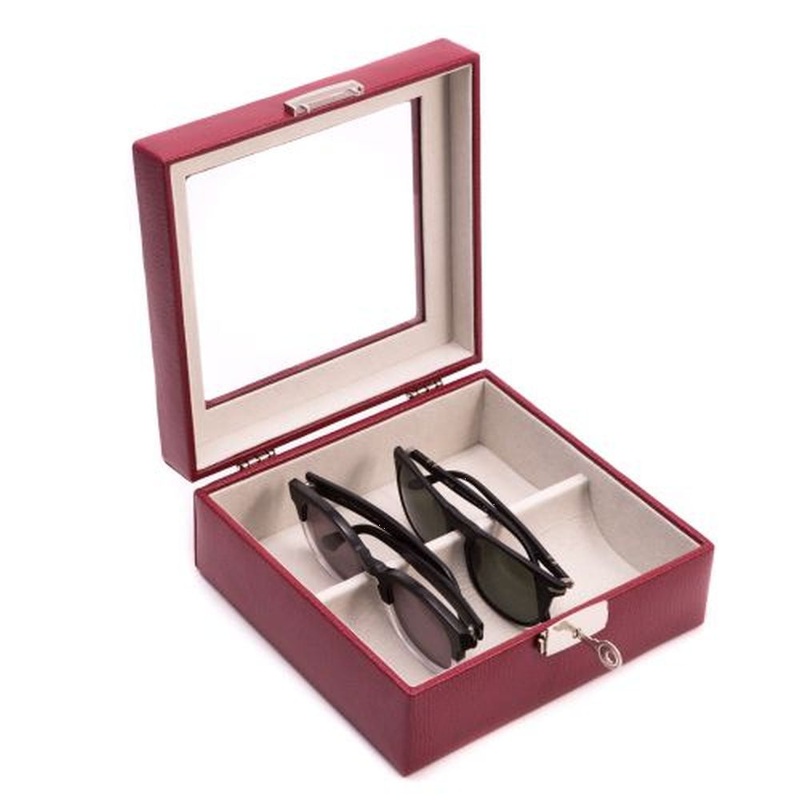 Bey Berk Red Leather Multi Eyeglass Case With Glass Top