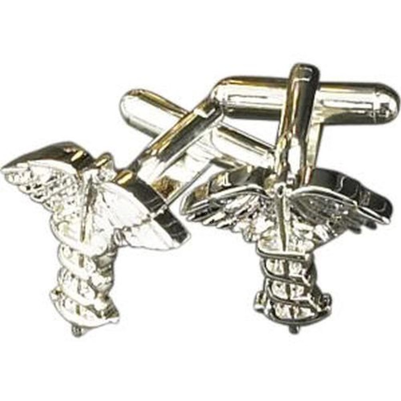 Bey Berk Rhodium Plated Cufflinks With  Caduceus Design