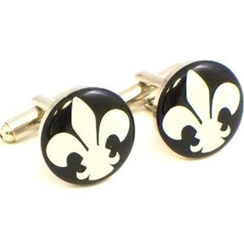 Bey Berk Rhodium Plated Round Fleur De Lis Design Cufflinks