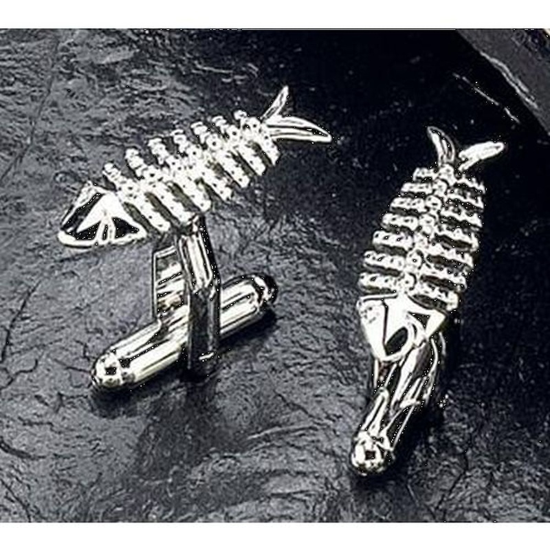 Bey Berk Rhodium Plated Scaled Fish Design Cufflinks