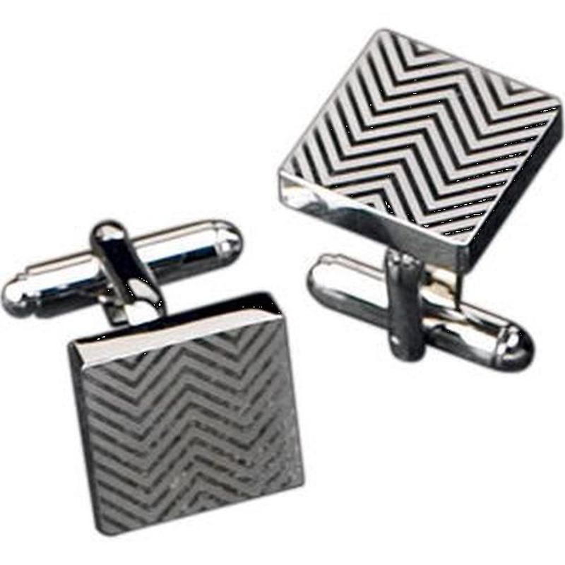 Bey Berk Rhodium Plated Square Cufflinks With ‘Wave’ Design