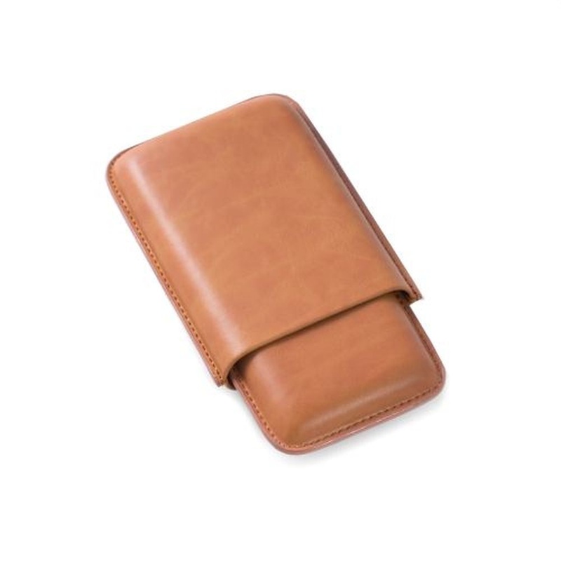 Bey Berk Tan Leather Telescoping Three Cigar Case