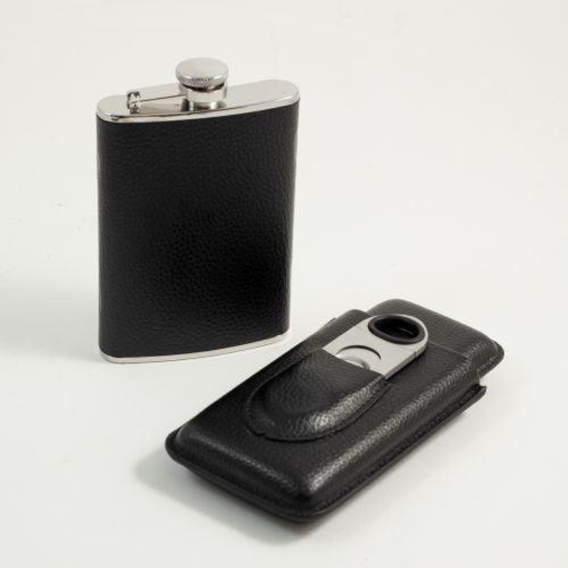 Bey Berk Three Piece Black Leather Gift Set. Includes 8 Oz