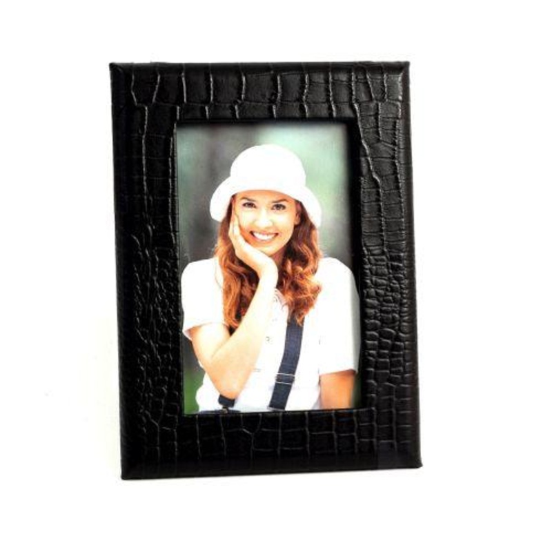 Black Croco Leather 4X6 Picture Frame With Easel Back