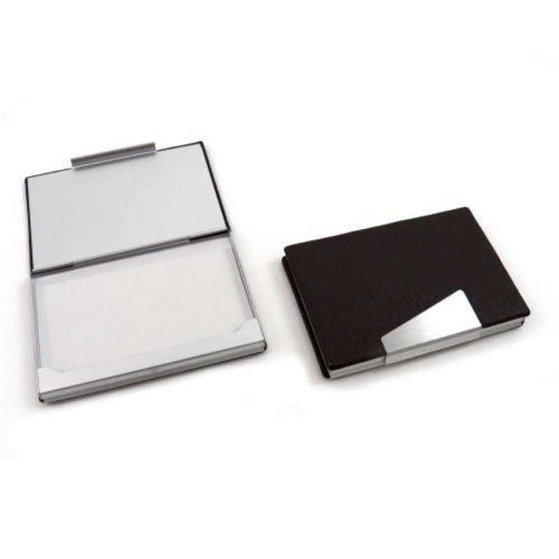 Black Leather Business Card Case With Aluminum Trim
