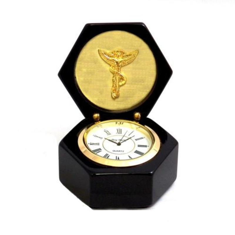 Chiropractor, Lacquered Black Wood Quartz Clock In Box