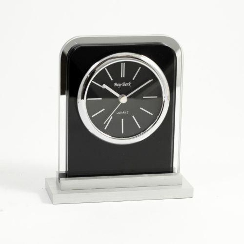 Lachin, Glass Alarm Clock With Brushed Stainless Steel