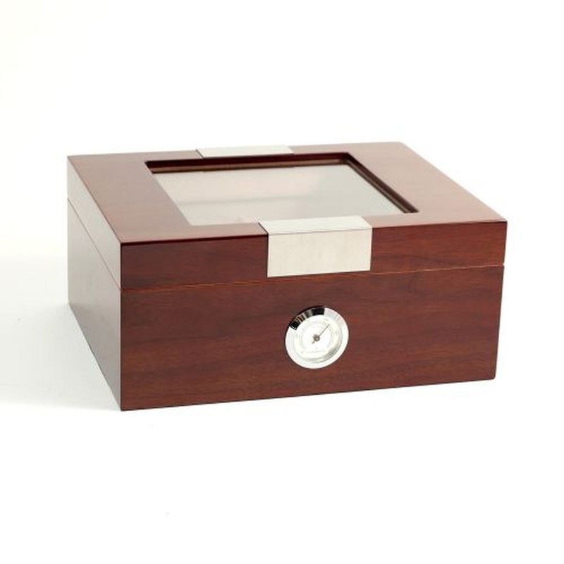 Lacquered Walnut Wood Humidor With Spanish Cedar Lining