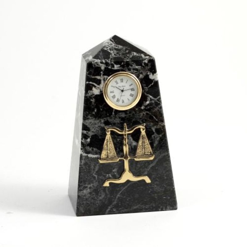 Legal, Black Zebra Marble Quartz Clock With Gold Accents