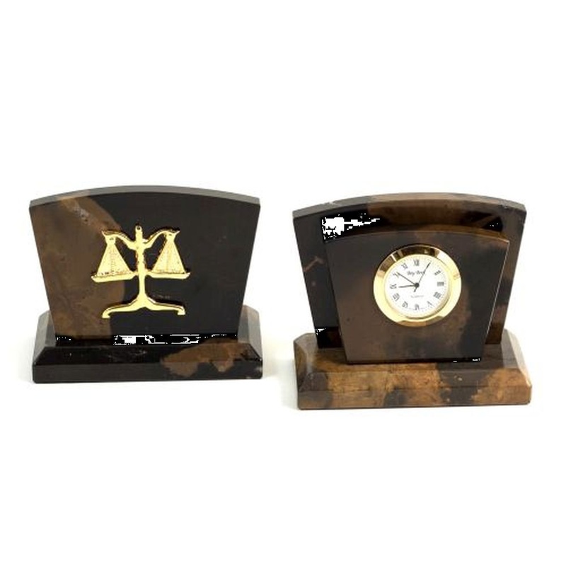 Legal, Tiger Eye Marble Quartz Clock & Letter Rack