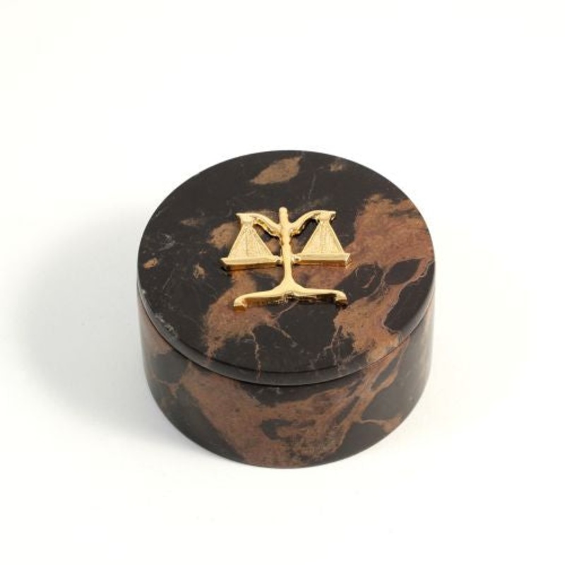 Legal, Tiger Eye Marble Round Box With Gold Plated Accents