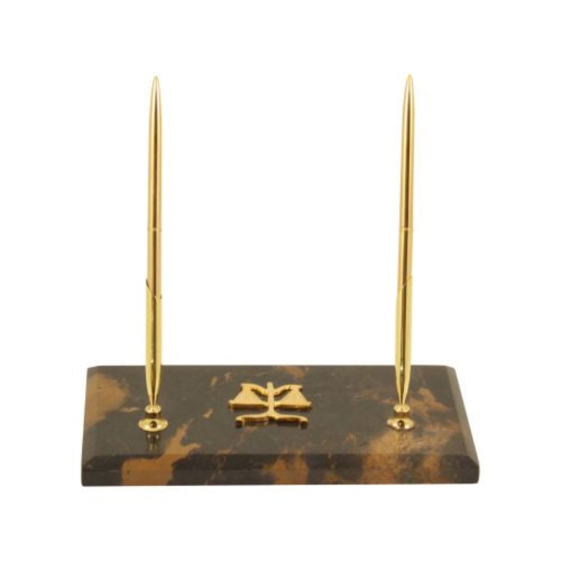 Legal, Tiger Eye Marble With Gold Plated Double Pen Stand