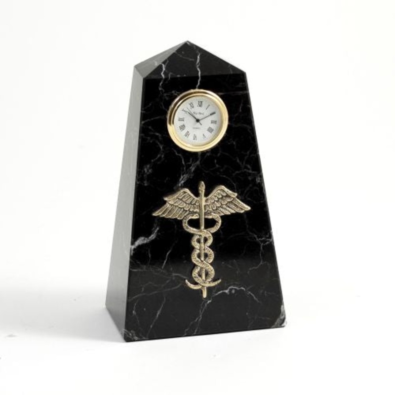 Medical, Black Zebra Marble Quartz Clock With Gold Accents