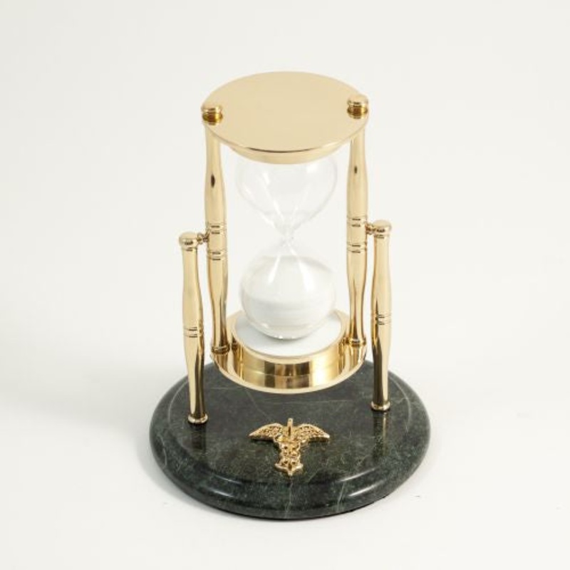Medical Green Marble 30 Minute Sand Timer With Brass Accents