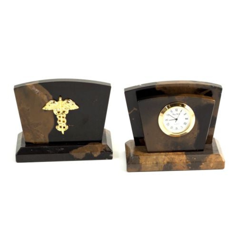 Medical, Tiger Eye Marble Quartz Clock & Letter Rack