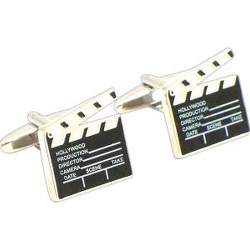 Rhodium Plated Movie Clapper Board Cufflinks, Black & White
