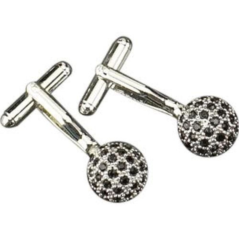 Rhodium Plated Round Cufflinks With ‘Black Crystals’