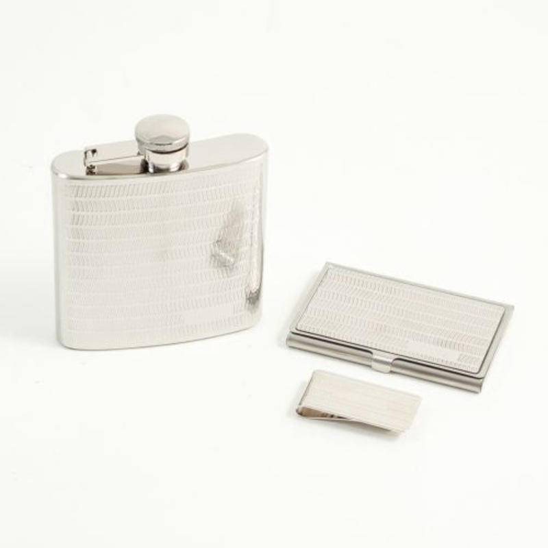 Stainless Steel 6 Oz. Flask, Business Card Case & Money Clip