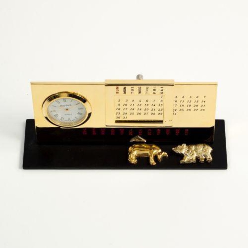 Stock Market Gold Plated Perpetual Calendar & Clock