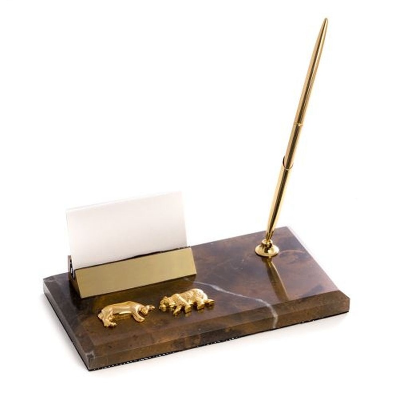 Stock Market, Tiger Eye Business Card Holder & Pen