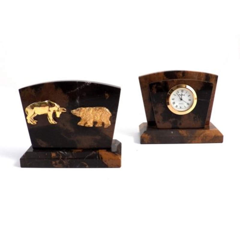 Stock Market, Tiger Eye Marble Quartz Clock & Letter Rack