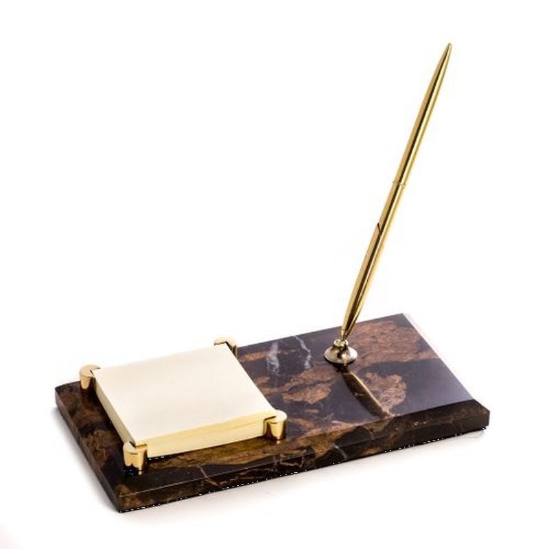 Tiger Eye Marble With Gold Plated Memo Pad Holder & Pen