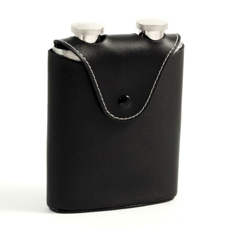 Two 3 Oz. Stainless Steel Flasks In Black Leather Case