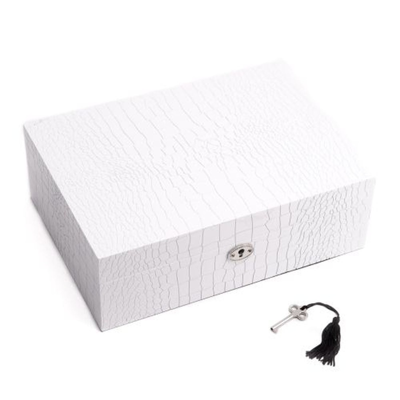 White Croco Design Wood Jewelry Box With Valet Tray