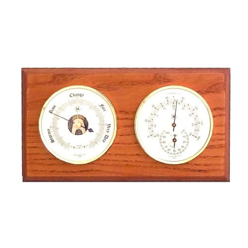 Bey Berk Barometer & Thermometer With Hygrometer On Oak Wood