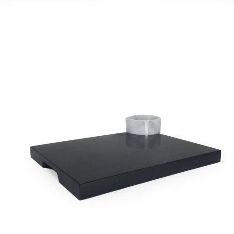 Bey Berk Black Serving Tray with Attached White Dip Bowl