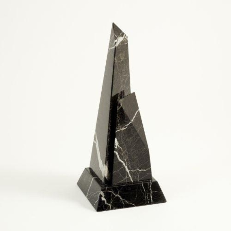 Bey Berk Black Zebra Marble Obelisk Trophy