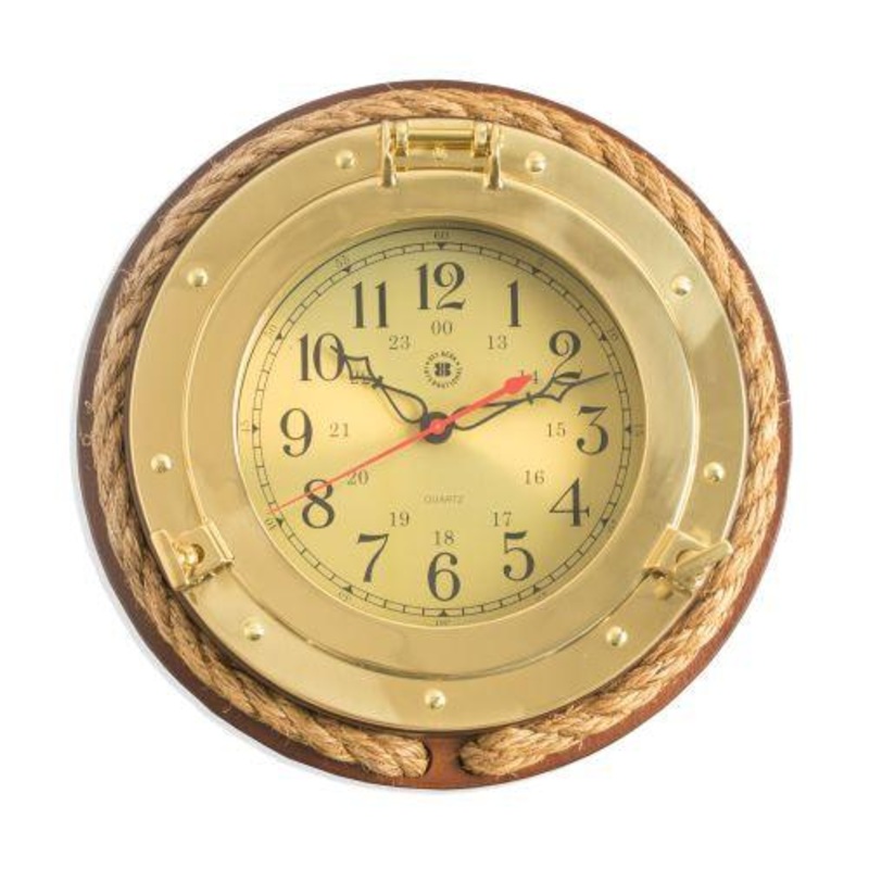 Bey Berk Brass Porthole Clock With Fisherman’s Rope