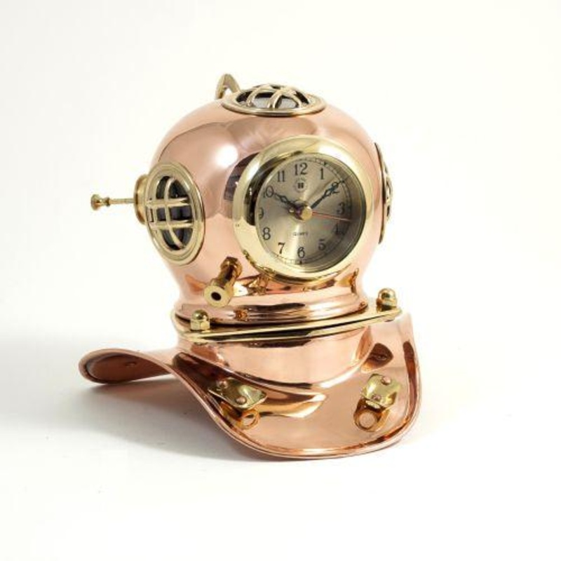 Bey Berk Copper & Brass Diver’s Helmet With Quartz Clock