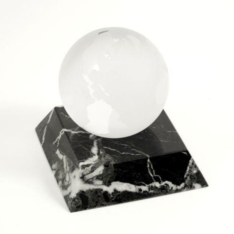 Bey Berk Glass Globe Paperweight On Black Zebra Marble