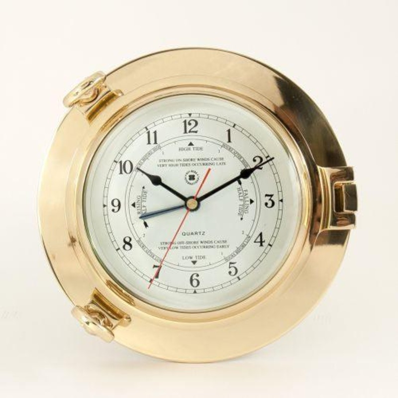 Bey Berk Lacquered Brass Porthole Tide & Time Clock