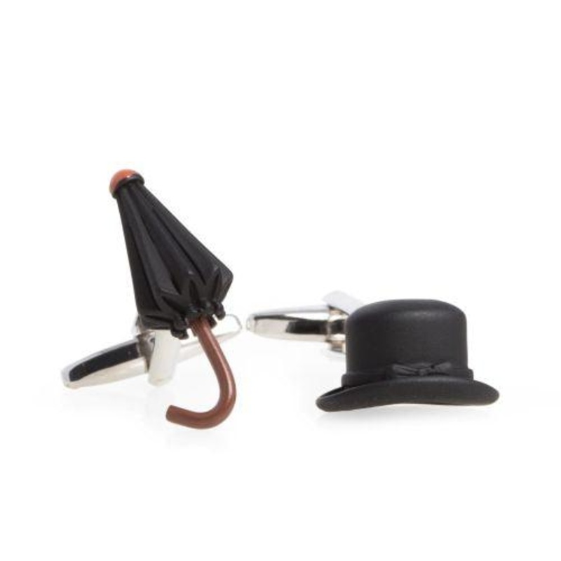 Bey Berk Melon Hat and Umbrella Rhodium-Plated Cufflinks