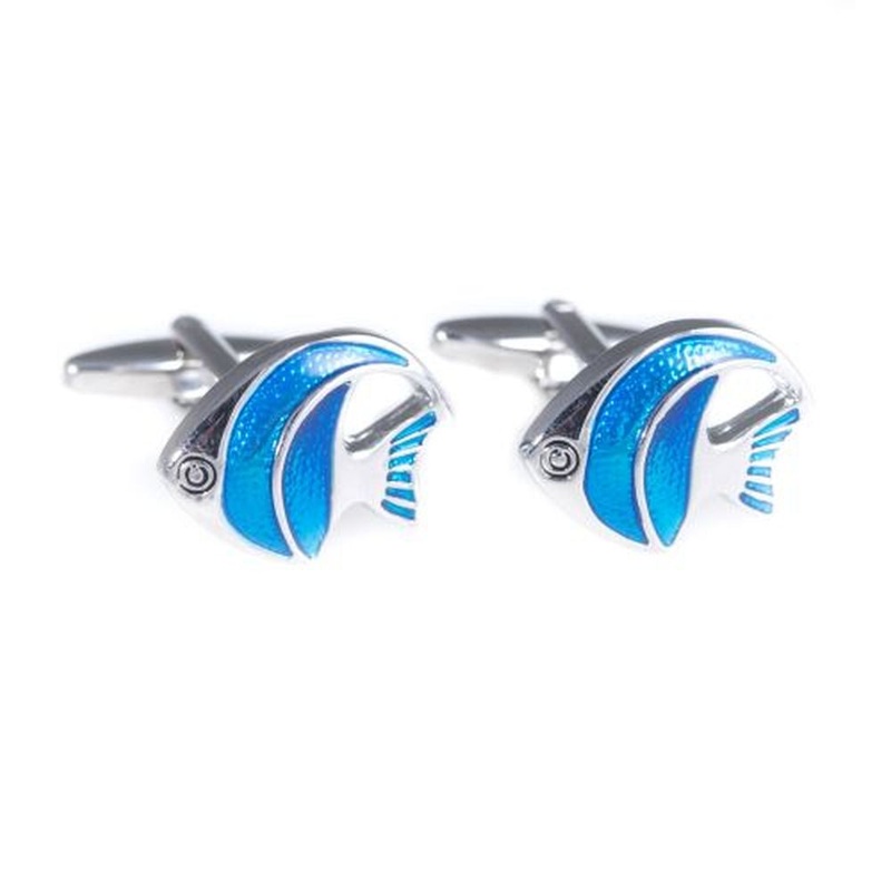 Bey Berk Rhodium & Enamel Painted Fish Cufflinks
