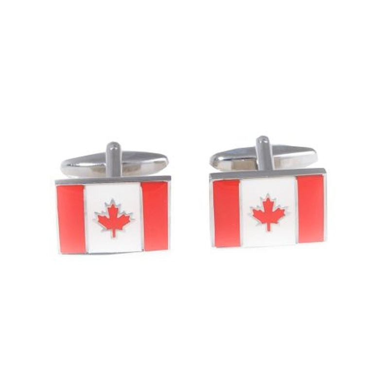 Bey Berk Rhodium Plated Canadian Flag Cufflinks