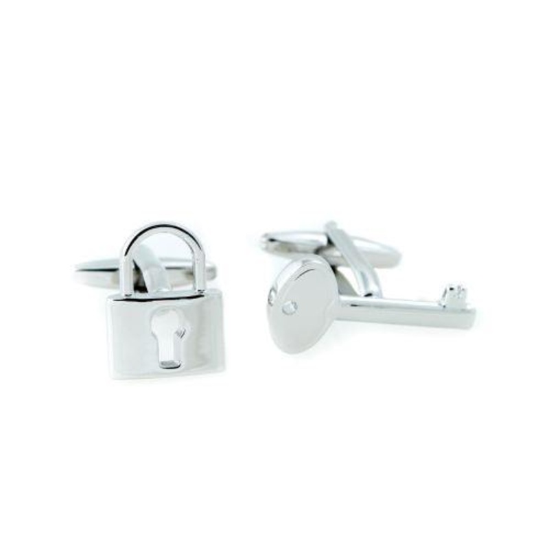 Bey Berk Rhodium Plated Lock & Key Design Cufflinks