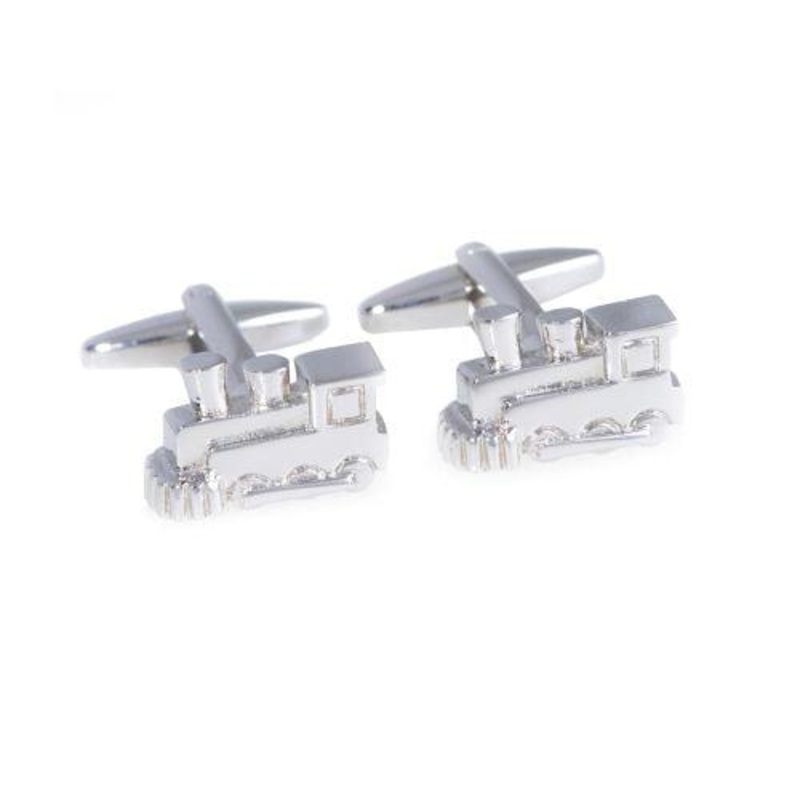 Bey Berk Rhodium Plated Locomotive Cufflinks