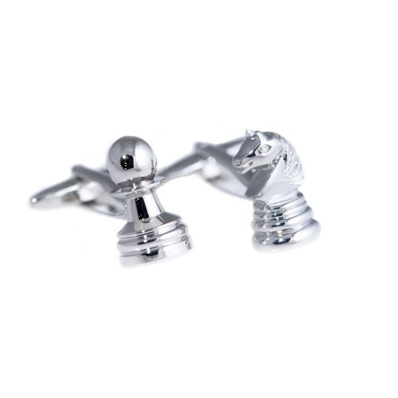 Bey Berk Rhodium Plated Pawn & Knight Cufflinks