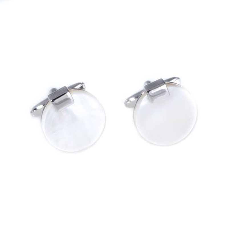 Bey Berk Rhodium Plated Round Mother Of Pearl Cufflinks