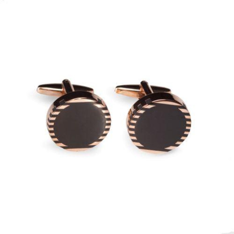 Bey Berk Rose Gold and Black Onyx Round Cufflinks