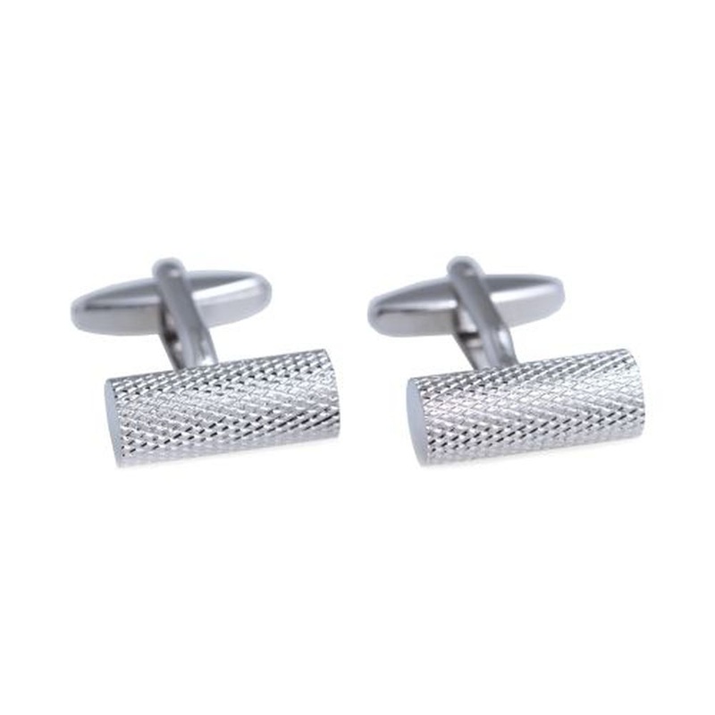 Bey Berk Round Bar Rhodium Plated Cufflinks