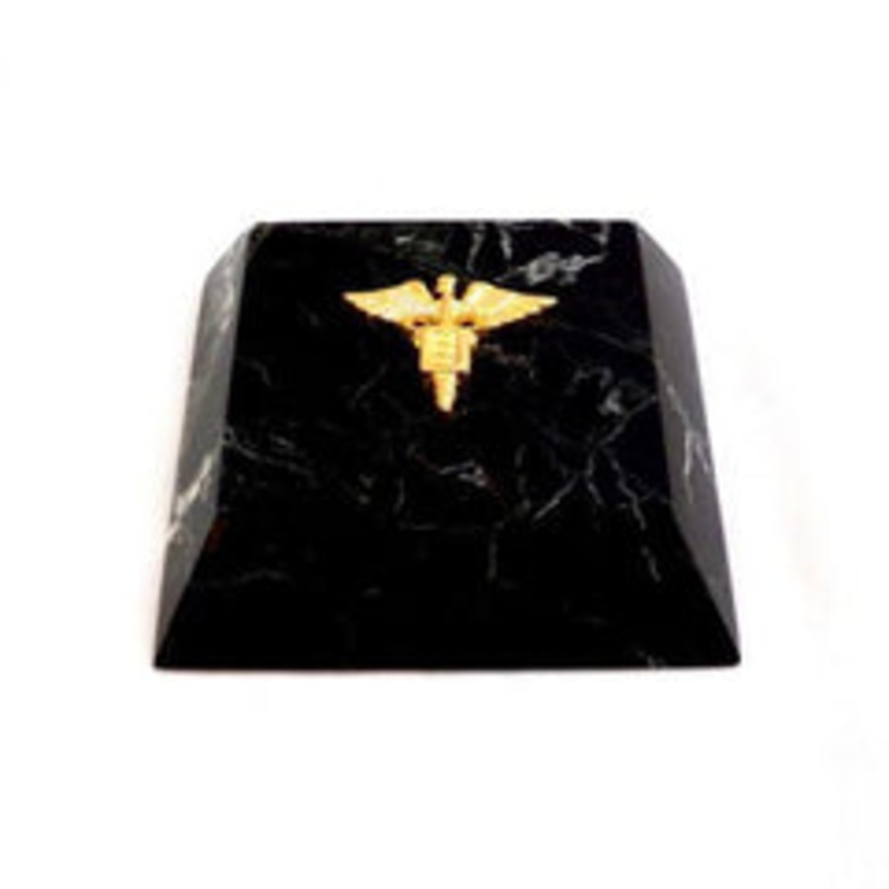 Black Zebra Marble Dental Paperweight, Gold Emblem