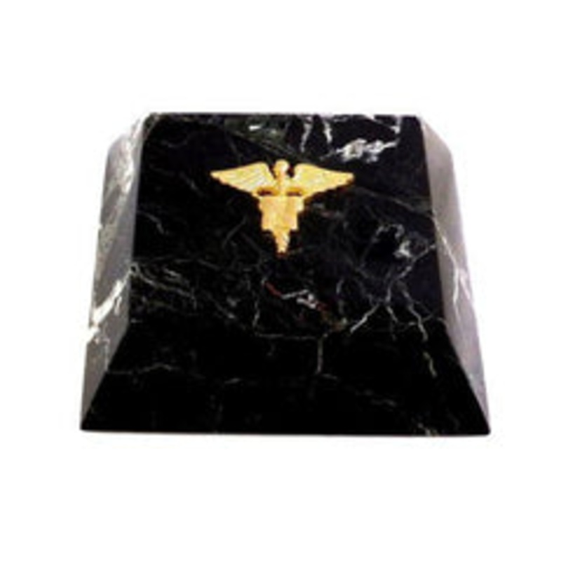 Black Zebra Marble Nursing Paperweight, Gold Emblem