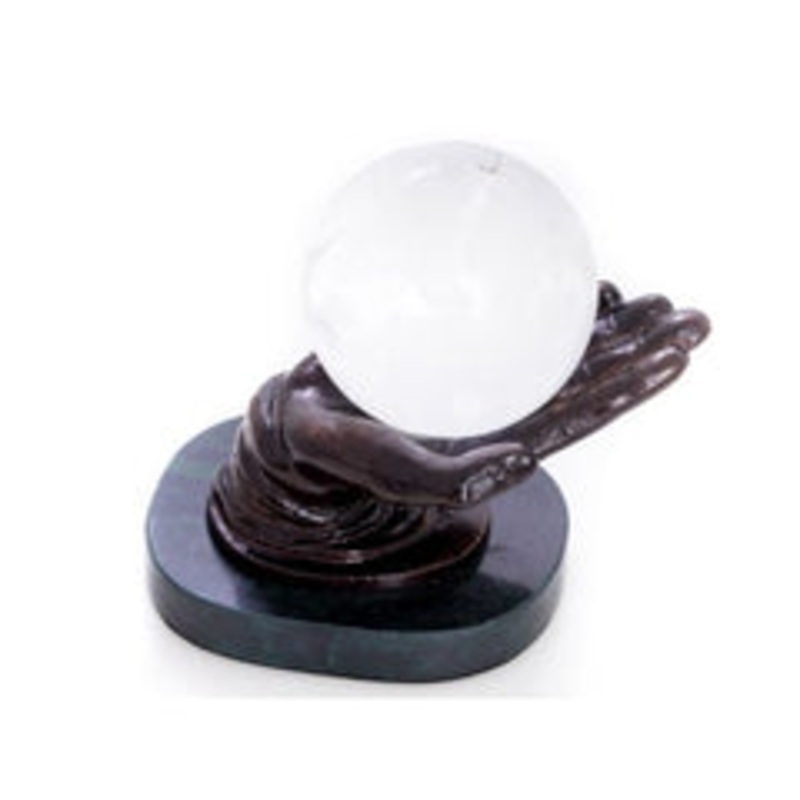 Cast Metal Hand Ball Holder With Bronzed Finish, Marble Base