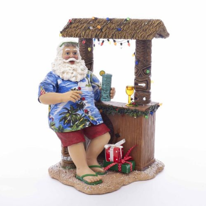 Kurt Adler 11 Beach Santa Sitting At Tiki Bar, PVC