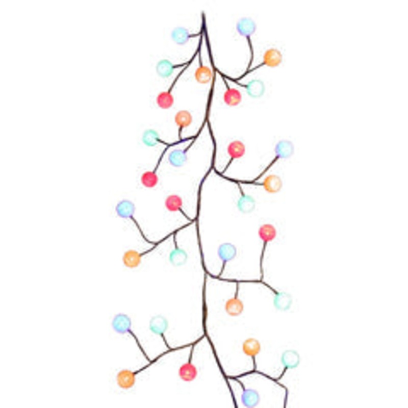 Kurt Adler 6Ft. Pre-Lit Led Brown Garland With Multi Cotton Ball Lights